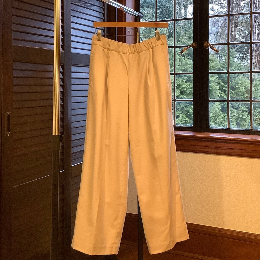 Ann Taylor The Petite Pull On Wide Leg Pant, Ecru Cloud, MP